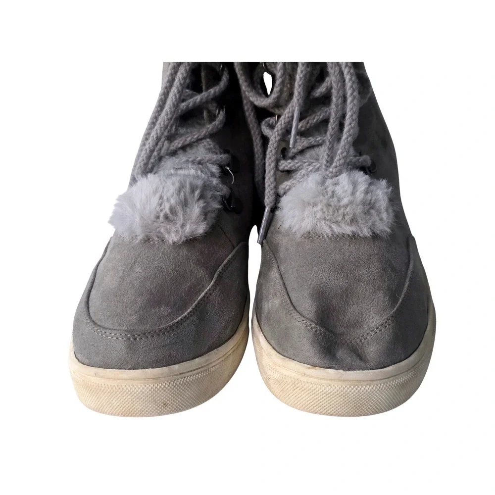 Madden Girl Womens Grey Faux Suede Faux Fur Trim Hidden Wedge Sneaker Boots 8.5